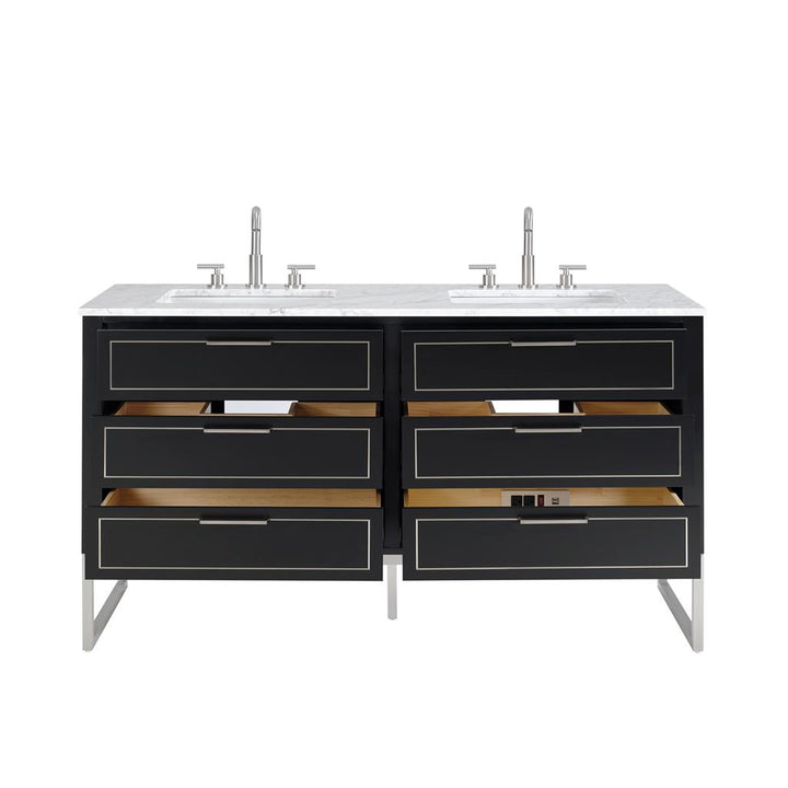 Bemma, Markham 60" Double Vanity, Midnight Black/Brushed Nickel, Carrara Marble Top#top-options_carrara-marble-top