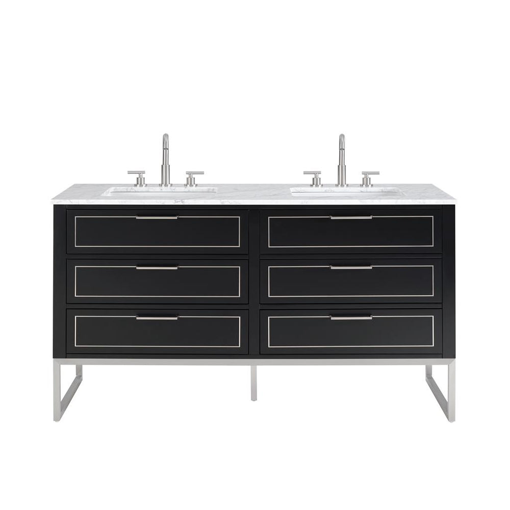 Bemma, Markham 60" Double Vanity, Midnight Black/Brushed Nickel, Carrara Marble Top#top-options_carrara-marble-top