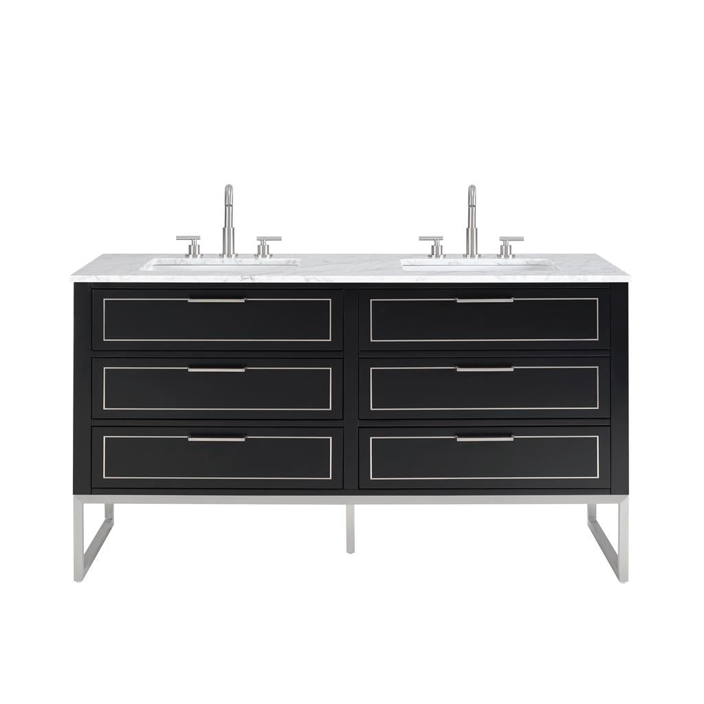Bemma, Markham 60" Double Vanity, Midnight Black/Brushed Nickel, Carrara Marble Top#top-options_carrara-marble-top