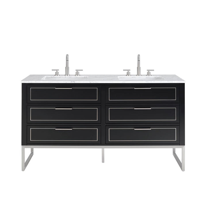 Bemma, Markham 60" Double Vanity, Midnight Black/Brushed Nickel, Carrara Marble Top#top-options_carrara-marble-top