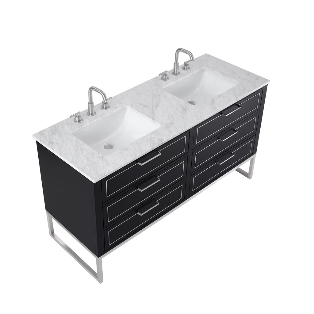 Bemma, Markham 60" Double Vanity, Midnight Black/Brushed Nickel, Carrara Marble Top#top-options_carrara-marble-top