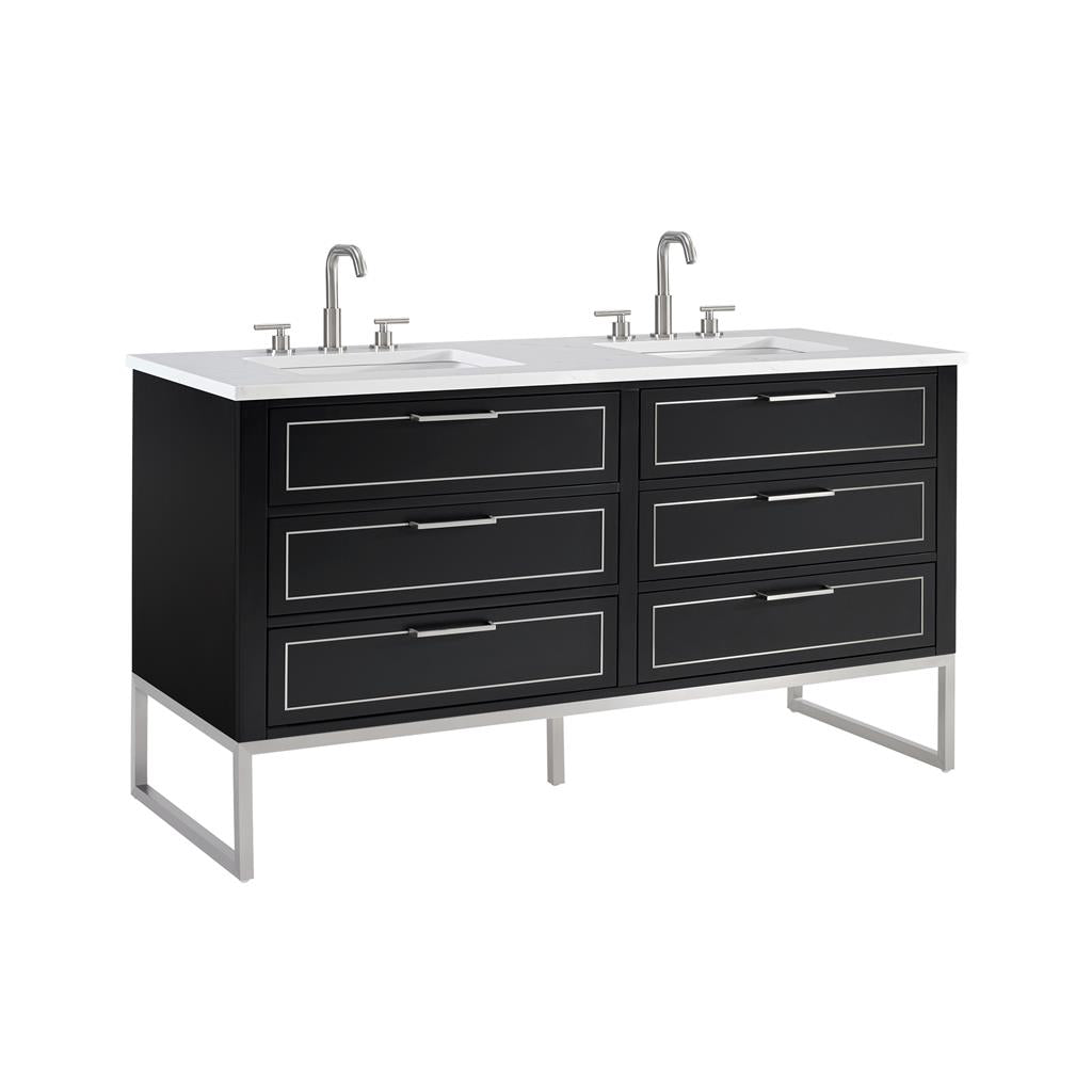 Bemma, Markham 60" Double Vanity, Midnight Black/Brushed Nickel, Calacatta Quartz Top#top-options_calacatta-quartz-top