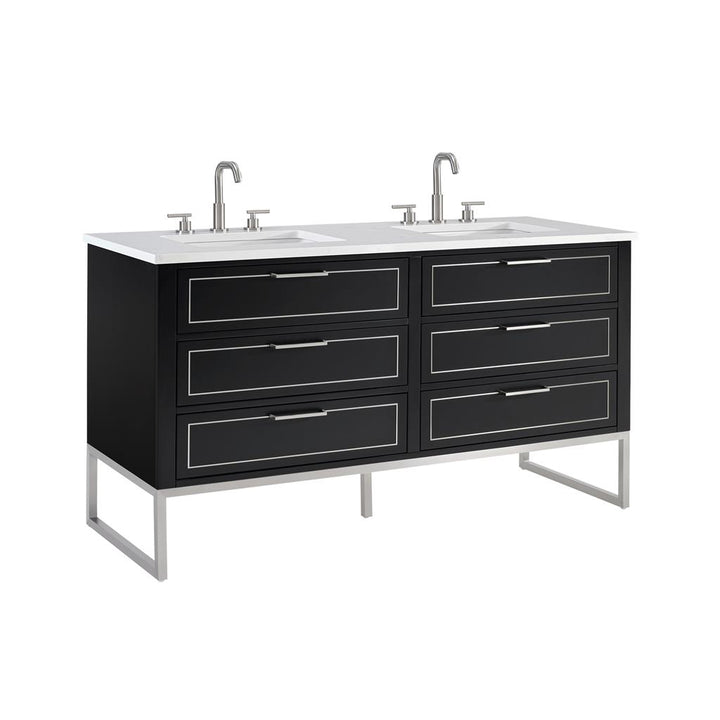Bemma, Markham 60" Double Vanity, Midnight Black/Brushed Nickel, Calacatta Quartz Top#top-options_calacatta-quartz-top
