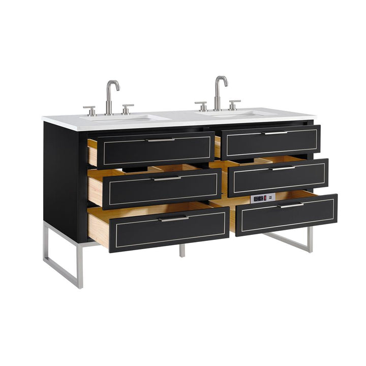 Bemma, Markham 60" Double Vanity, Midnight Black/Brushed Nickel, Calacatta Quartz Top#top-options_calacatta-quartz-top
