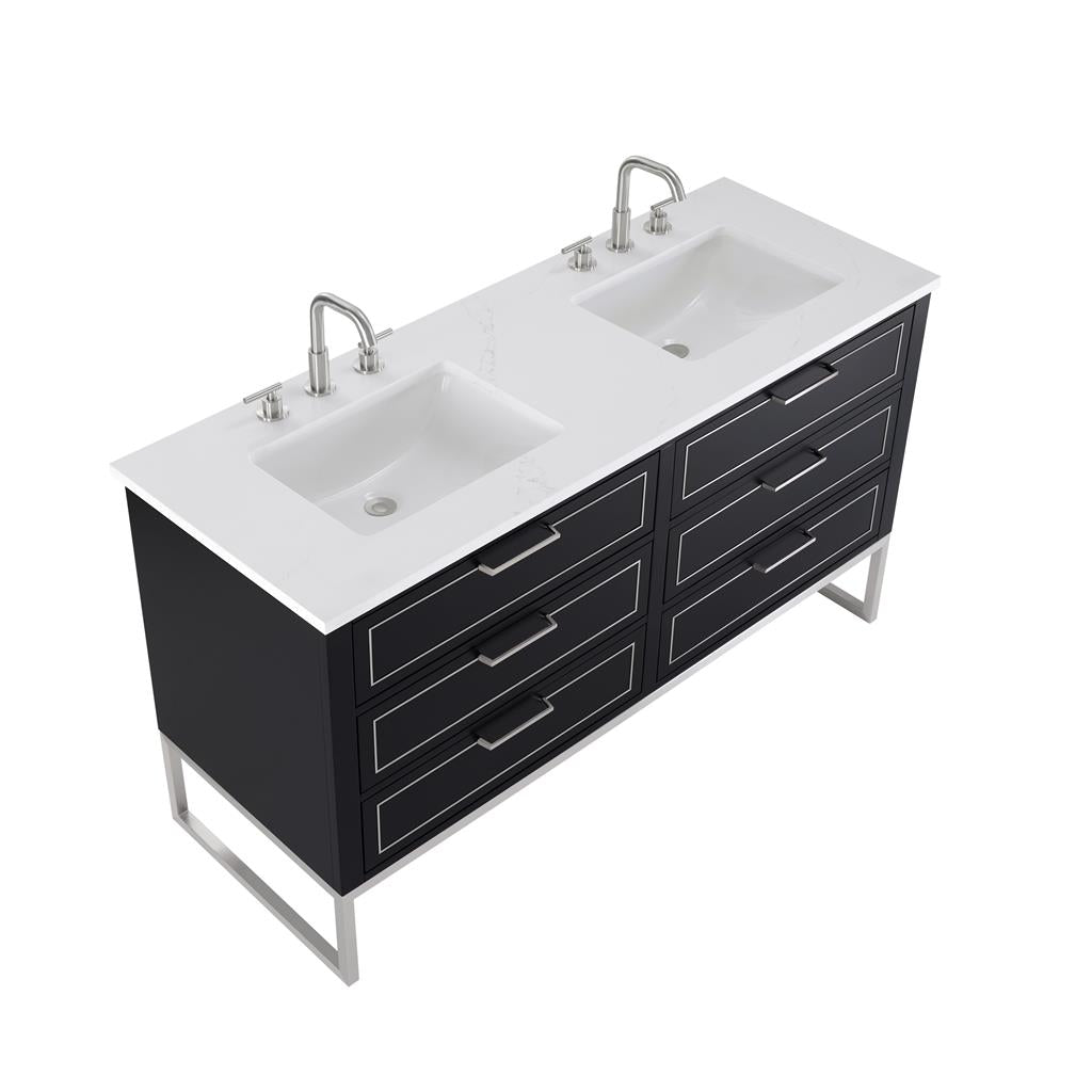 Bemma, Markham 60" Double Vanity, Midnight Black/Brushed Nickel, Calacatta Quartz Top#top-options_calacatta-quartz-top