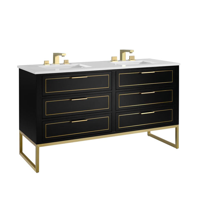 Bemma, Markham 60" Double Vanity, Midnight Black/Satin Brass, White Quartz Top#top-options_white-quartz-top