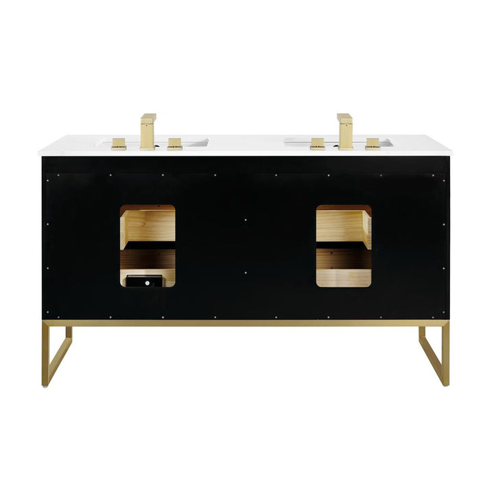 Bemma, Markham 60" Double Vanity, Midnight Black/Satin Brass, White Quartz Top#top-options_white-quartz-top
