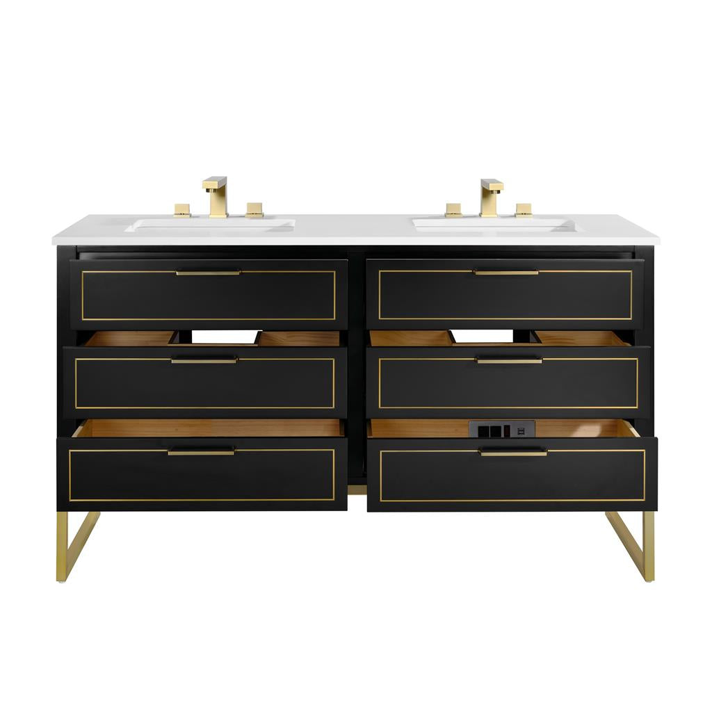 Bemma, Markham 60" Double Vanity, Midnight Black/Satin Brass, White Quartz Top#top-options_white-quartz-top