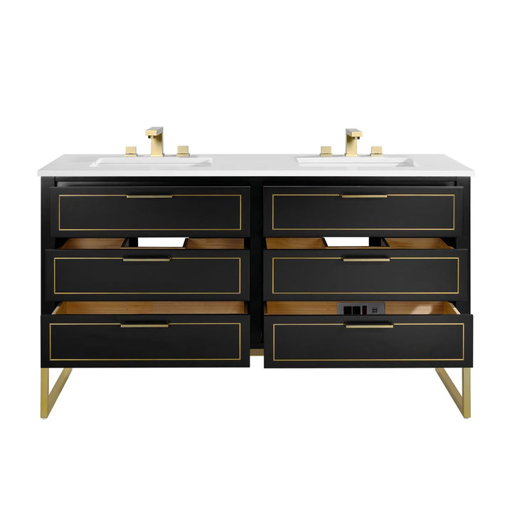 Bemma, Markham 60" Double Vanity, Midnight Black/Satin Brass, White Quartz Top#top-options_white-quartz-top