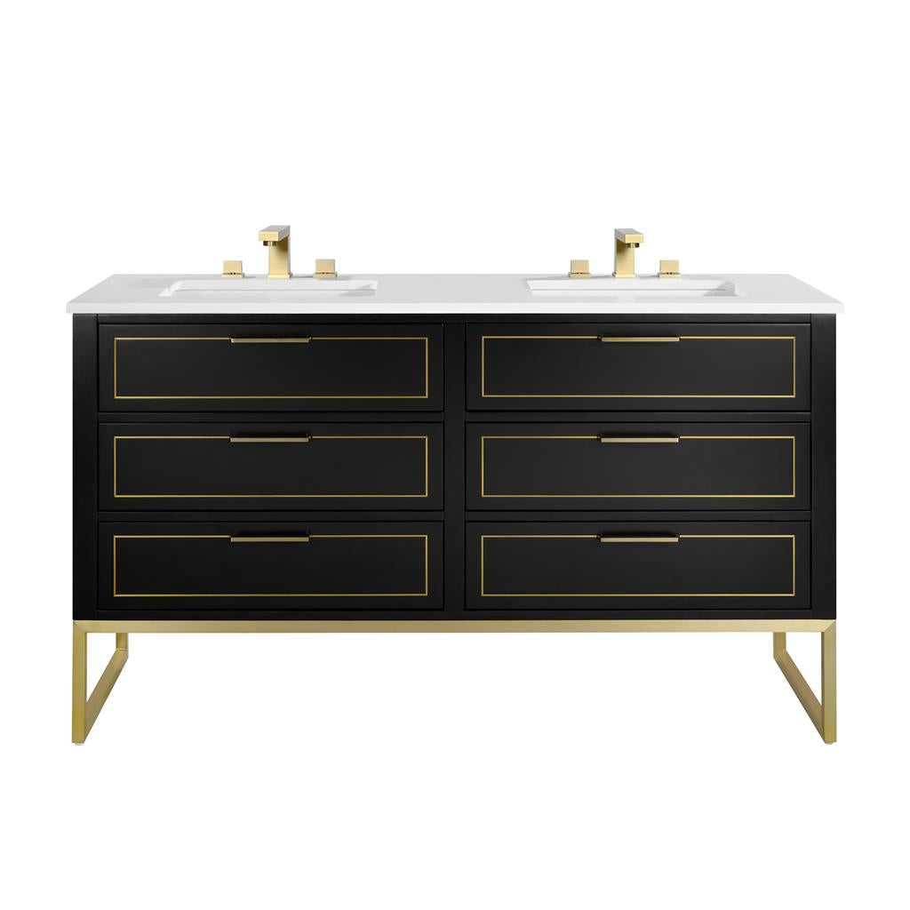 Bemma, Markham 60" Double Vanity, Midnight Black/Satin Brass, White Quartz Top#top-options_white-quartz-top