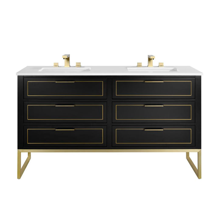 Bemma, Markham 60" Double Vanity, Midnight Black/Satin Brass, White Quartz Top#top-options_white-quartz-top