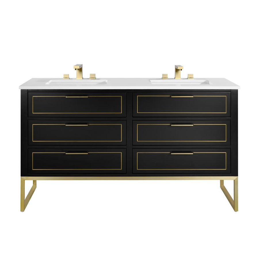 Bemma, Markham 60" Double Vanity, Midnight Black/Satin Brass, White Quartz Top#top-options_white-quartz-top