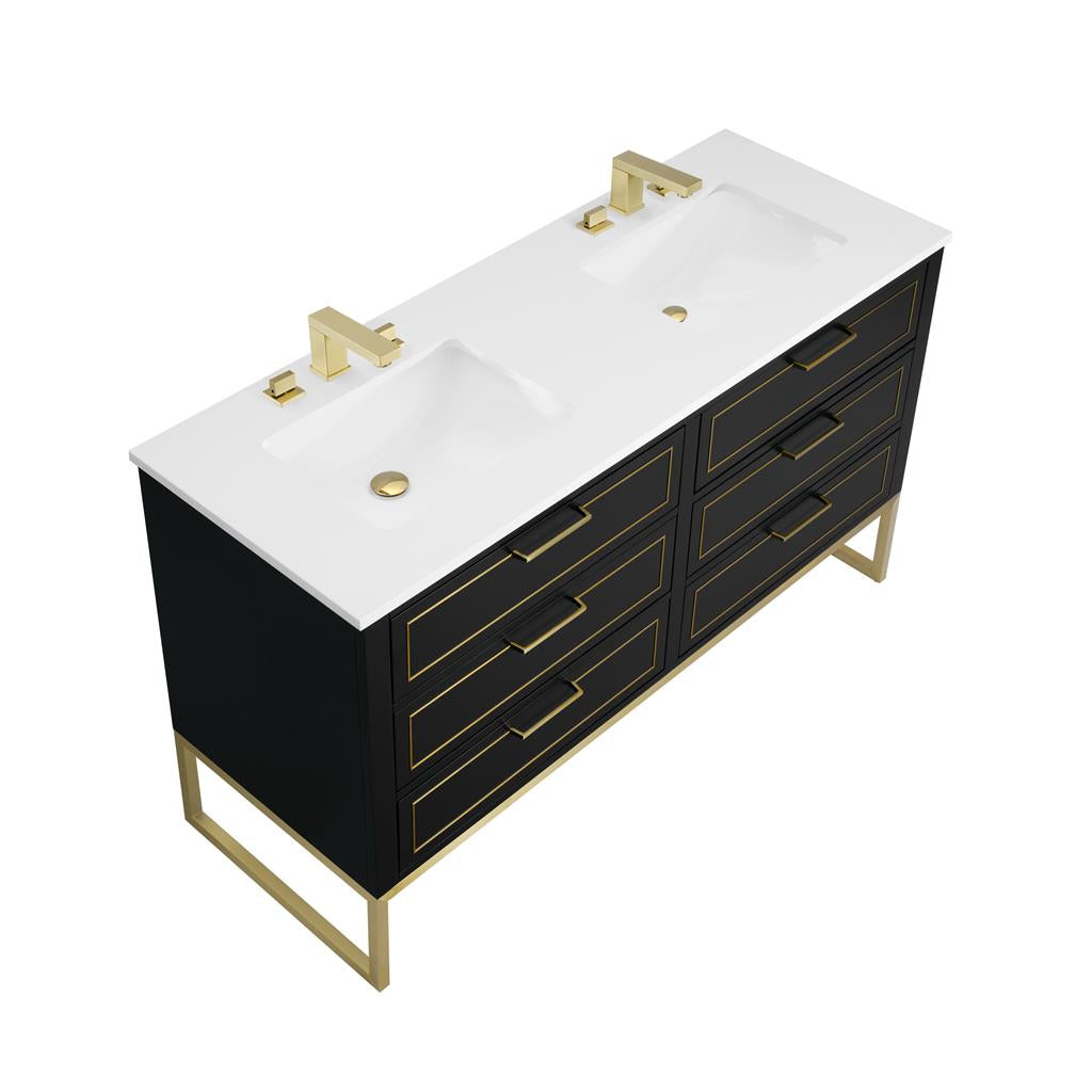 Bemma, Markham 60" Double Vanity, Midnight Black/Satin Brass, White Quartz Top#top-options_white-quartz-top