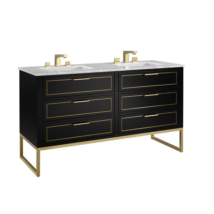 Bemma, Markham 60" Double Vanity, Midnight Black/Satin Brass, Carrara Marble Top#top-options_carrara-marble-top