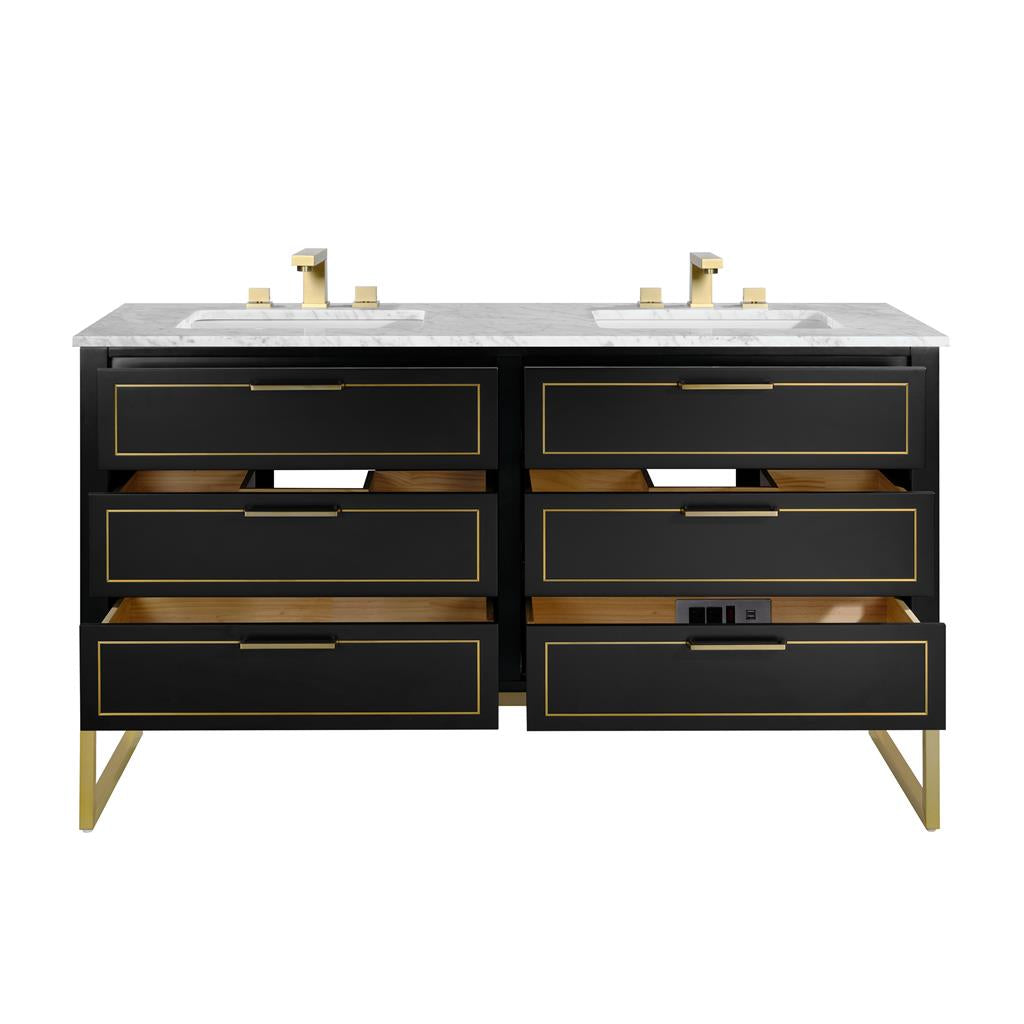 Bemma, Markham 60" Double Vanity, Midnight Black/Satin Brass, Carrara Marble Top#top-options_carrara-marble-top