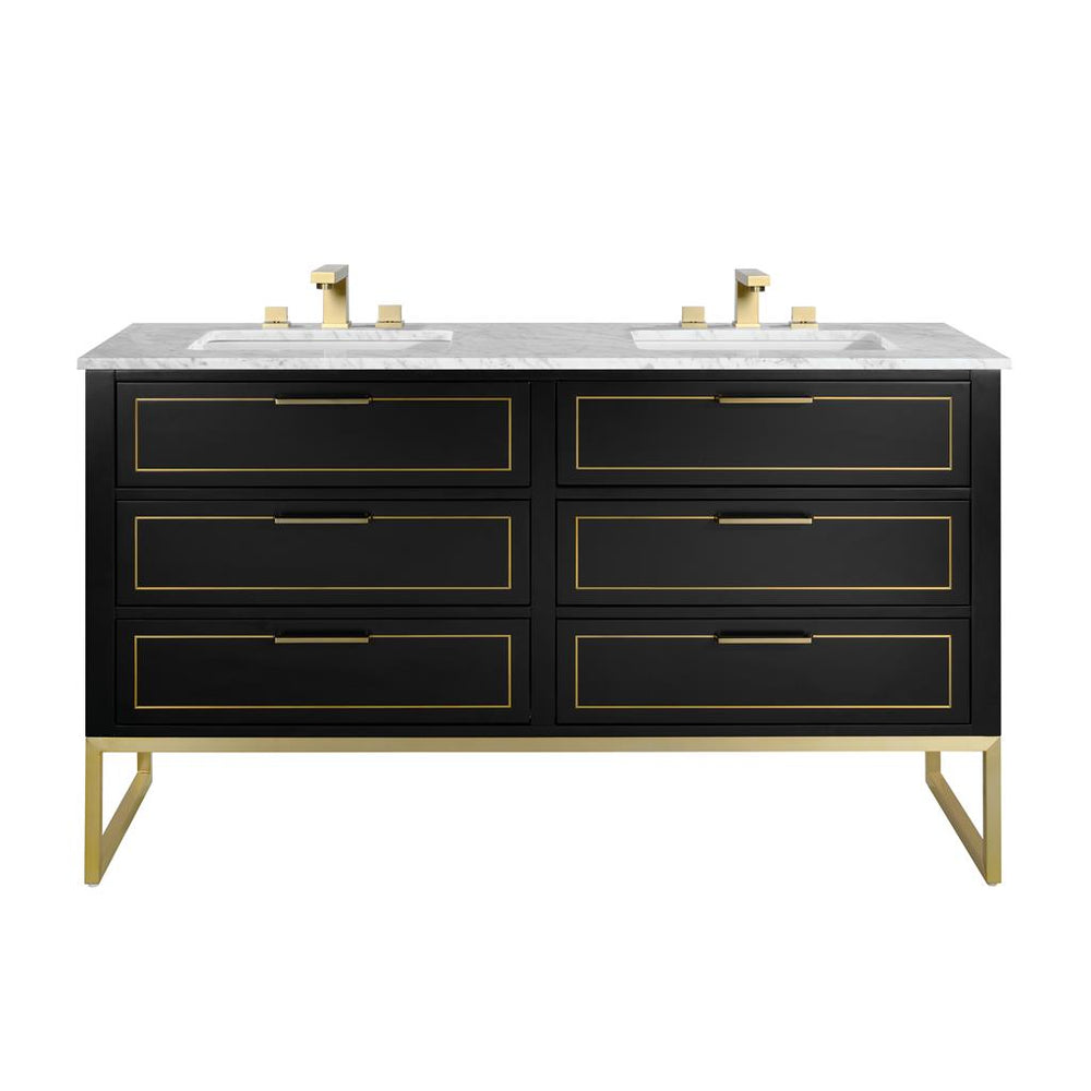 Bemma, Markham 60" Double Vanity, Midnight Black/Satin Brass, Carrara Marble Top#top-options_carrara-marble-top