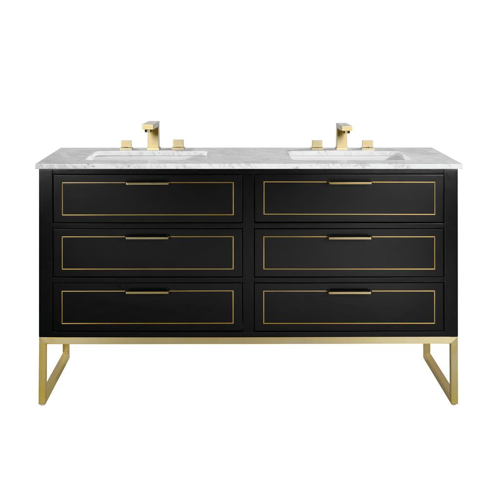 Bemma, Markham 60" Double Vanity, Midnight Black/Satin Brass, Carrara Marble Top#top-options_carrara-marble-top