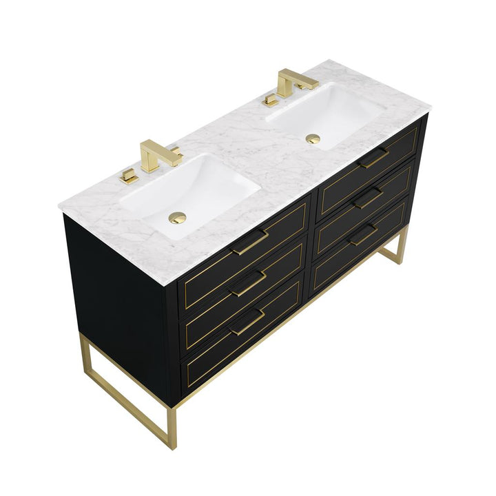 Bemma, Markham 60" Double Vanity, Midnight Black/Satin Brass, Carrara Marble Top#top-options_carrara-marble-top