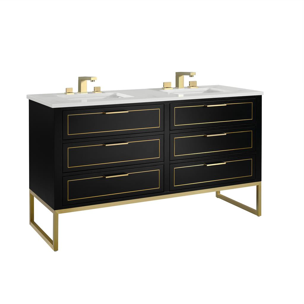 Bemma, Markham 60" Double Vanity, Midnight Black/Satin Brass, Calacatta Quartz Top#top-options_calacatta-quartz-top