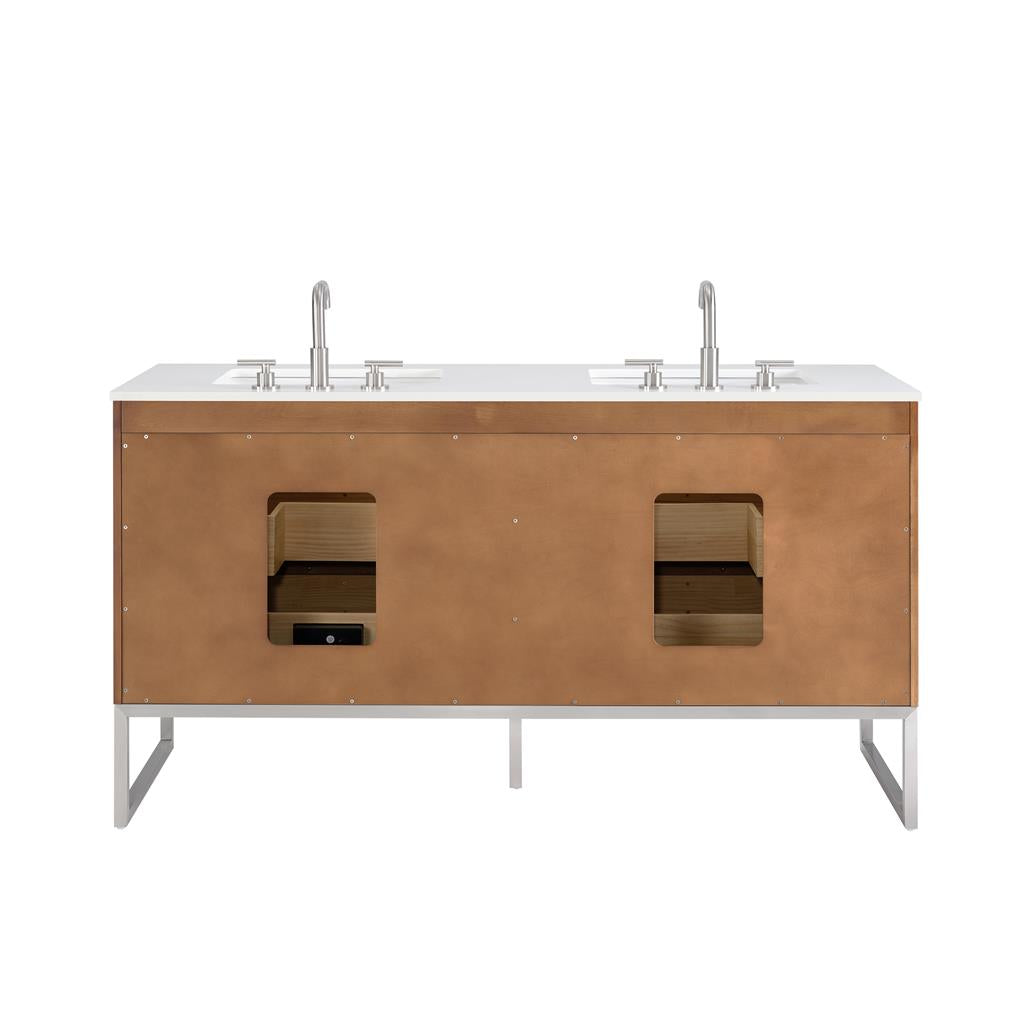 Bemma, Markham 60" Double Vanity, Walnut/Brushed Nickel, White Quartz Top#top-options_white-quartz-top
