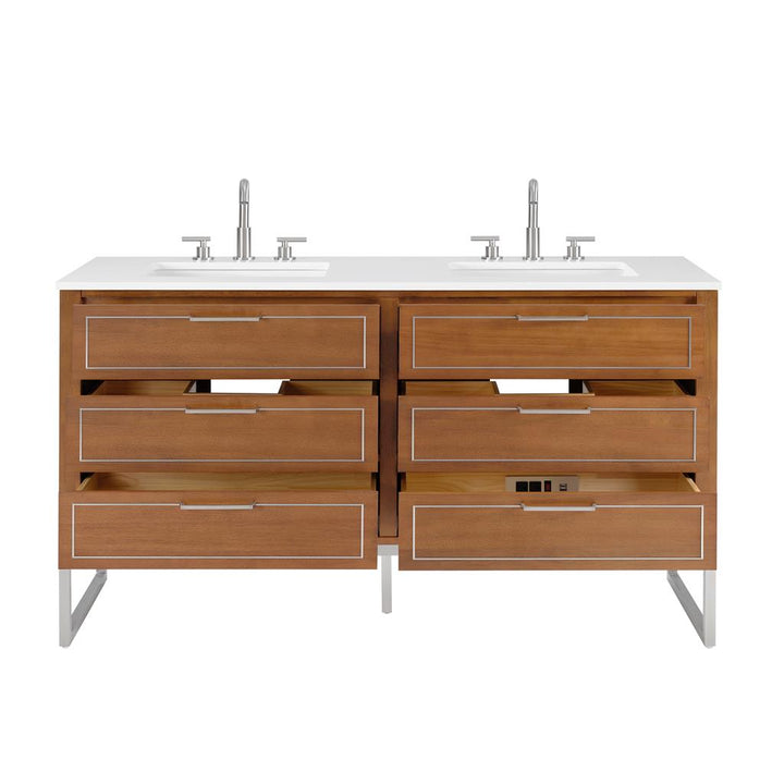 Bemma, Markham 60" Double Vanity, Walnut/Brushed Nickel, White Quartz Top#top-options_white-quartz-top