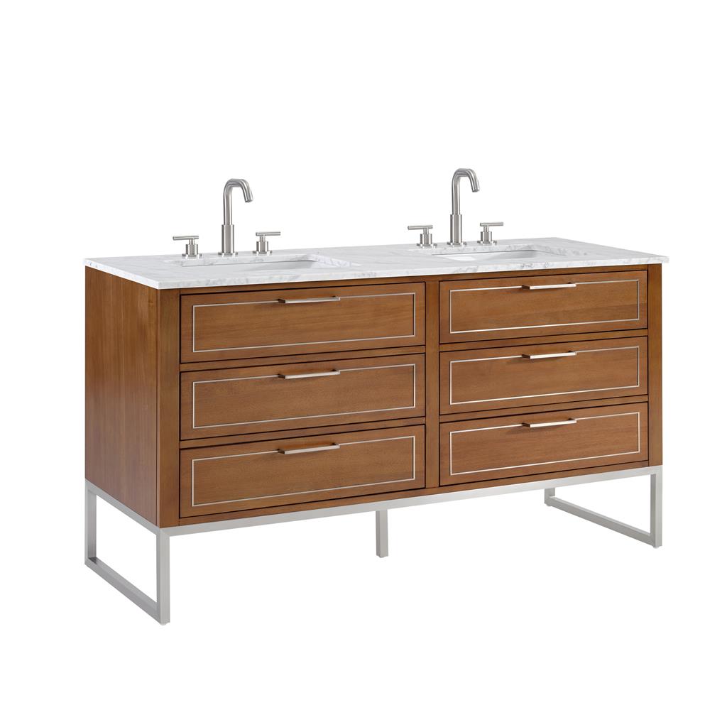 Bemma, Markham 60" Double Vanity, Walnut/Brushed Nickel, Carrara Marble Top#top-options_carrara-marble-top