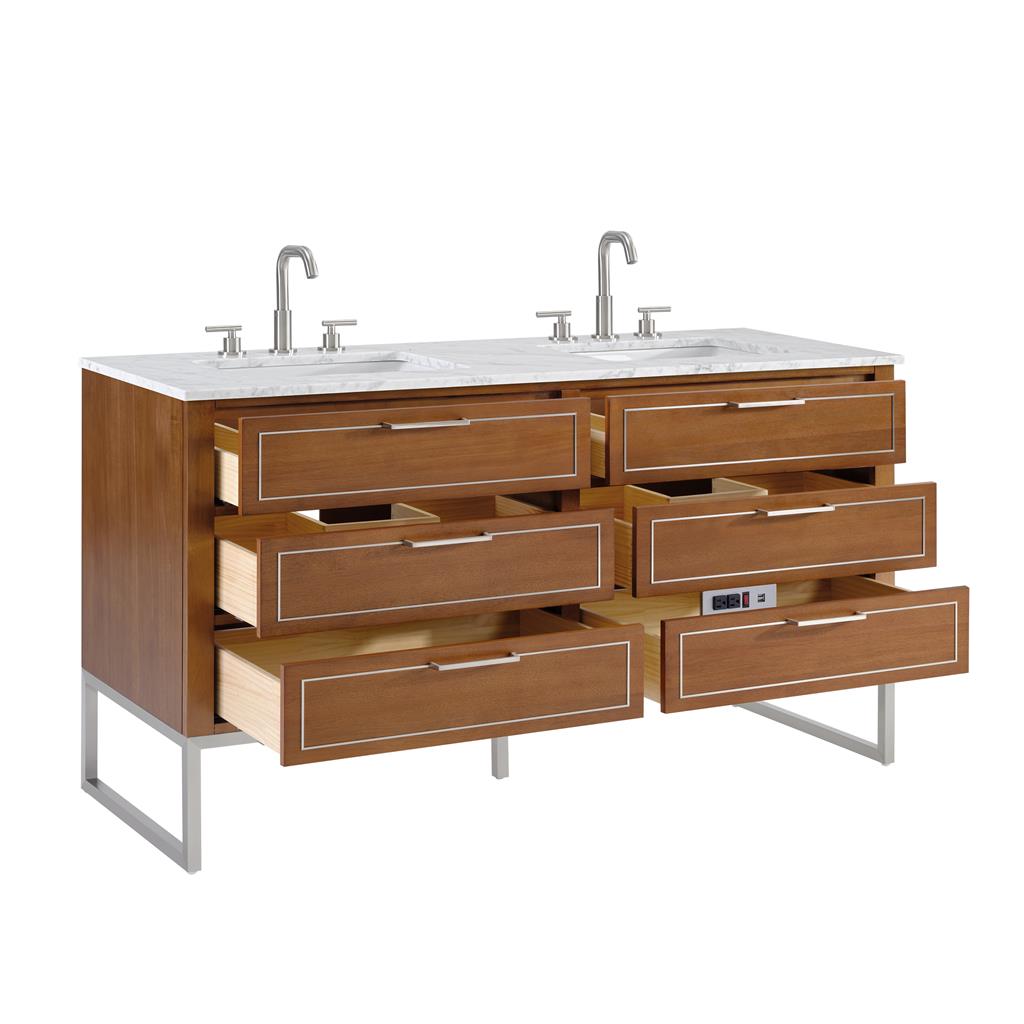 Bemma, Markham 60" Double Vanity, Walnut/Brushed Nickel, Carrara Marble Top#top-options_carrara-marble-top