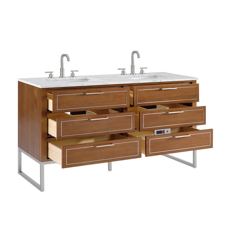 Bemma, Markham 60" Double Vanity, Walnut/Brushed Nickel, Carrara Marble Top#top-options_carrara-marble-top
