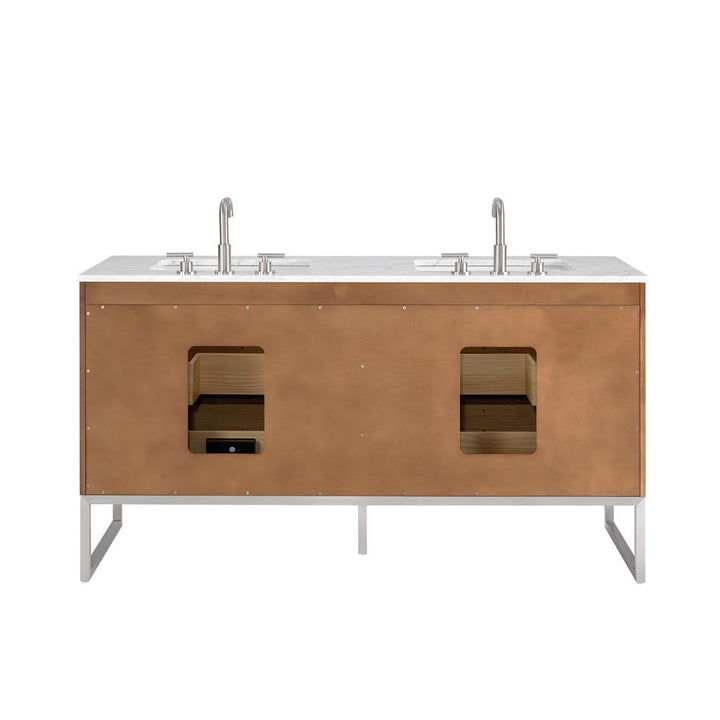 Bemma, Markham 60" Double Vanity, Walnut/Brushed Nickel, Carrara Marble Top#top-options_carrara-marble-top