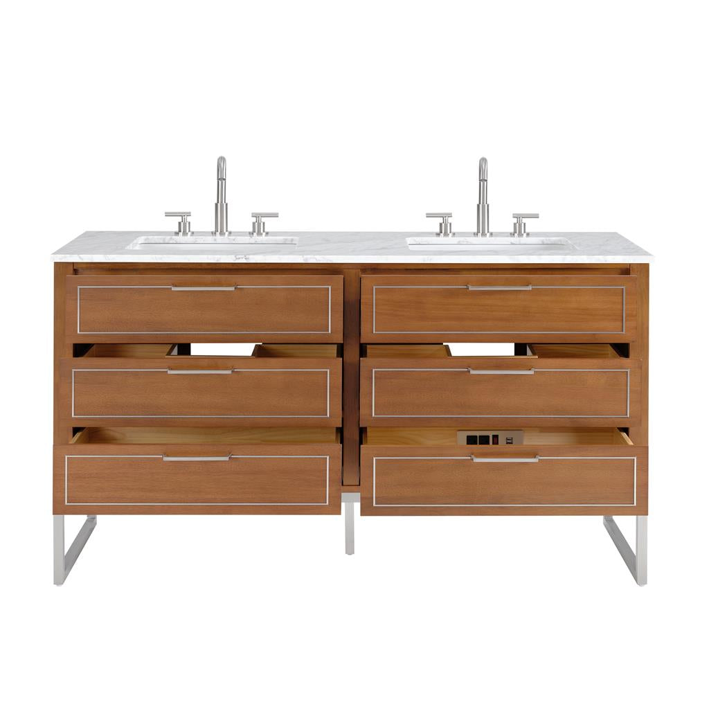 Bemma, Markham 60" Double Vanity, Walnut/Brushed Nickel, Carrara Marble Top#top-options_carrara-marble-top