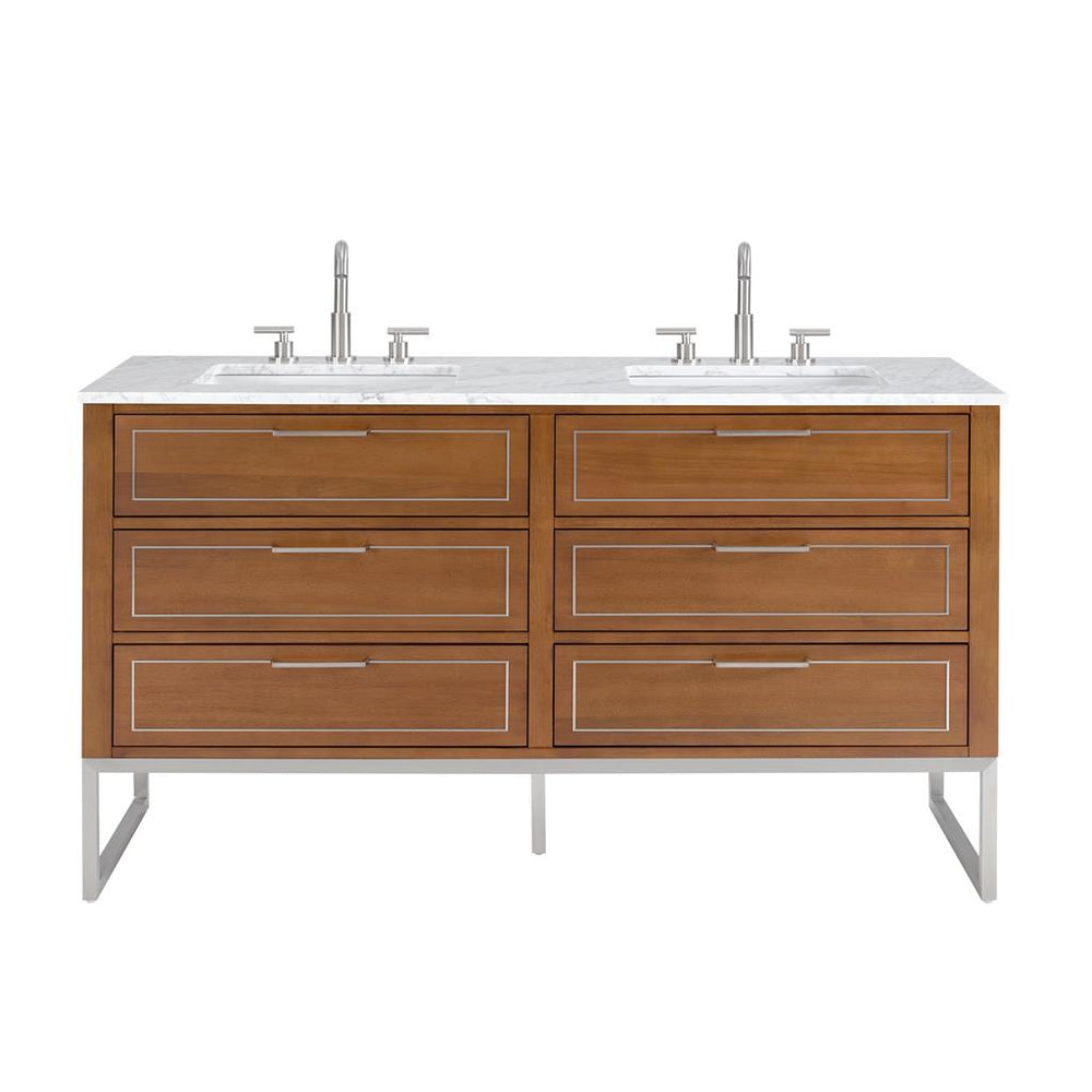 Bemma, Markham 60" Double Vanity, Walnut/Brushed Nickel, Carrara Marble Top#top-options_carrara-marble-top