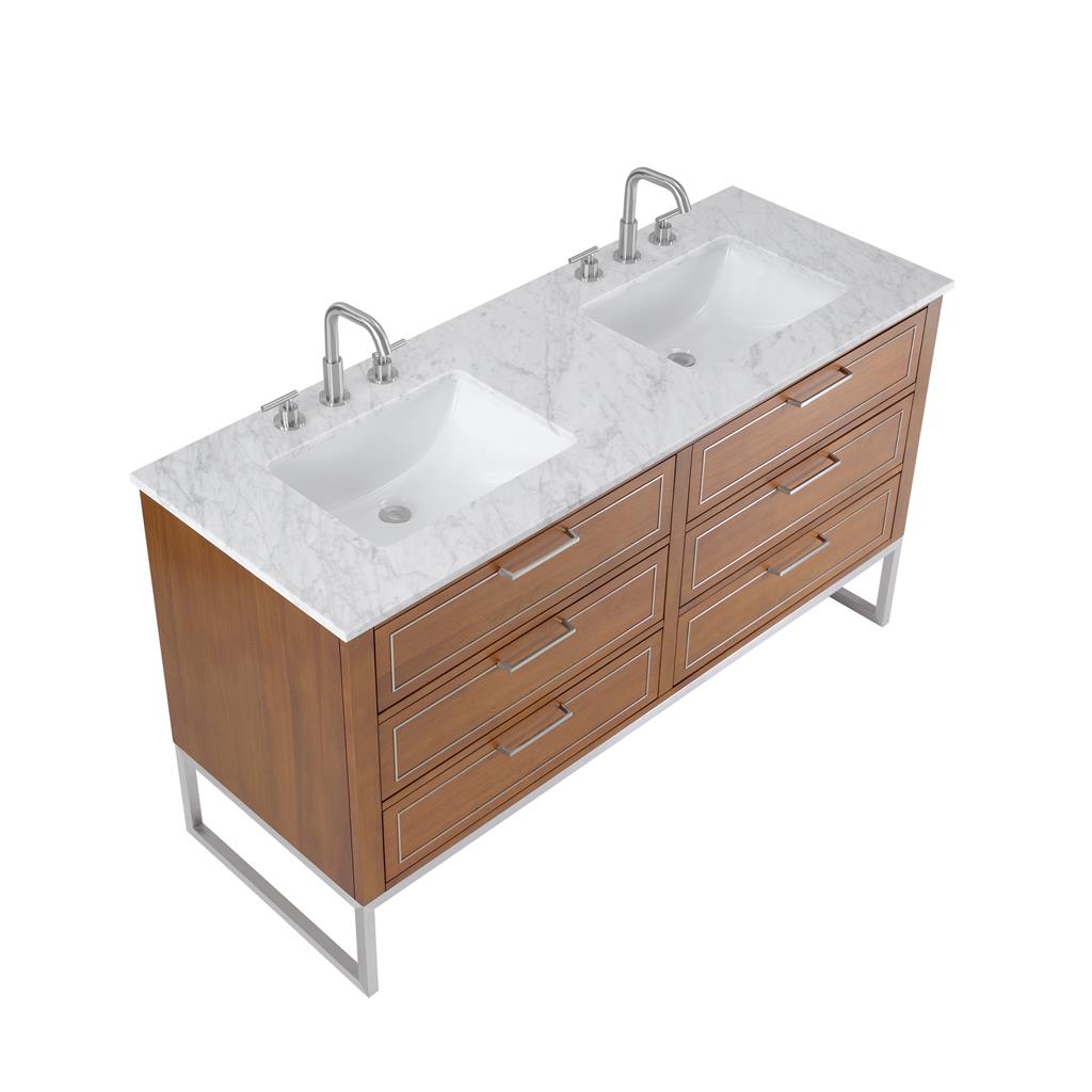 Bemma, Markham 60" Double Vanity, Walnut/Brushed Nickel, Carrara Marble Top#top-options_carrara-marble-top
