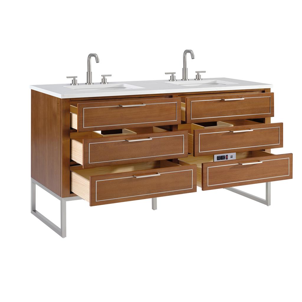 Bemma, Markham 60" Double Vanity, Walnut/Brushed Nickel, Calacatta Quartz Top#top-options_calacatta-quartz-top