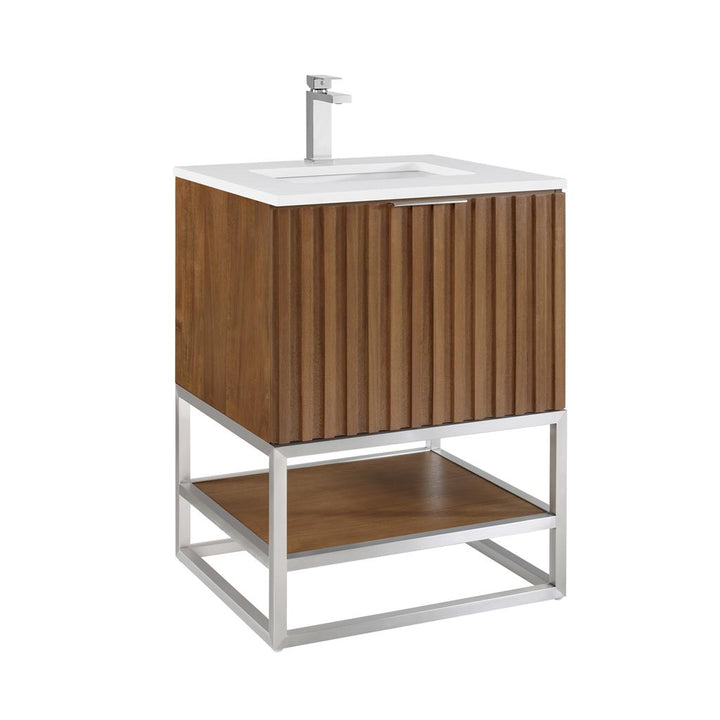 Bemma, Terra 24" Single Vanity, Walnut/Brushed Nickel, White Quartz Top#top-options_white-quartz-top
