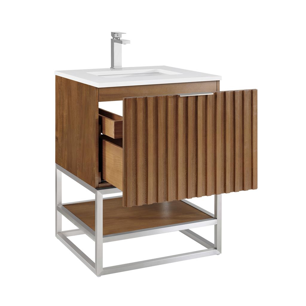 Bemma, Terra 24" Single Vanity, Walnut/Brushed Nickel, White Quartz Top#top-options_white-quartz-top