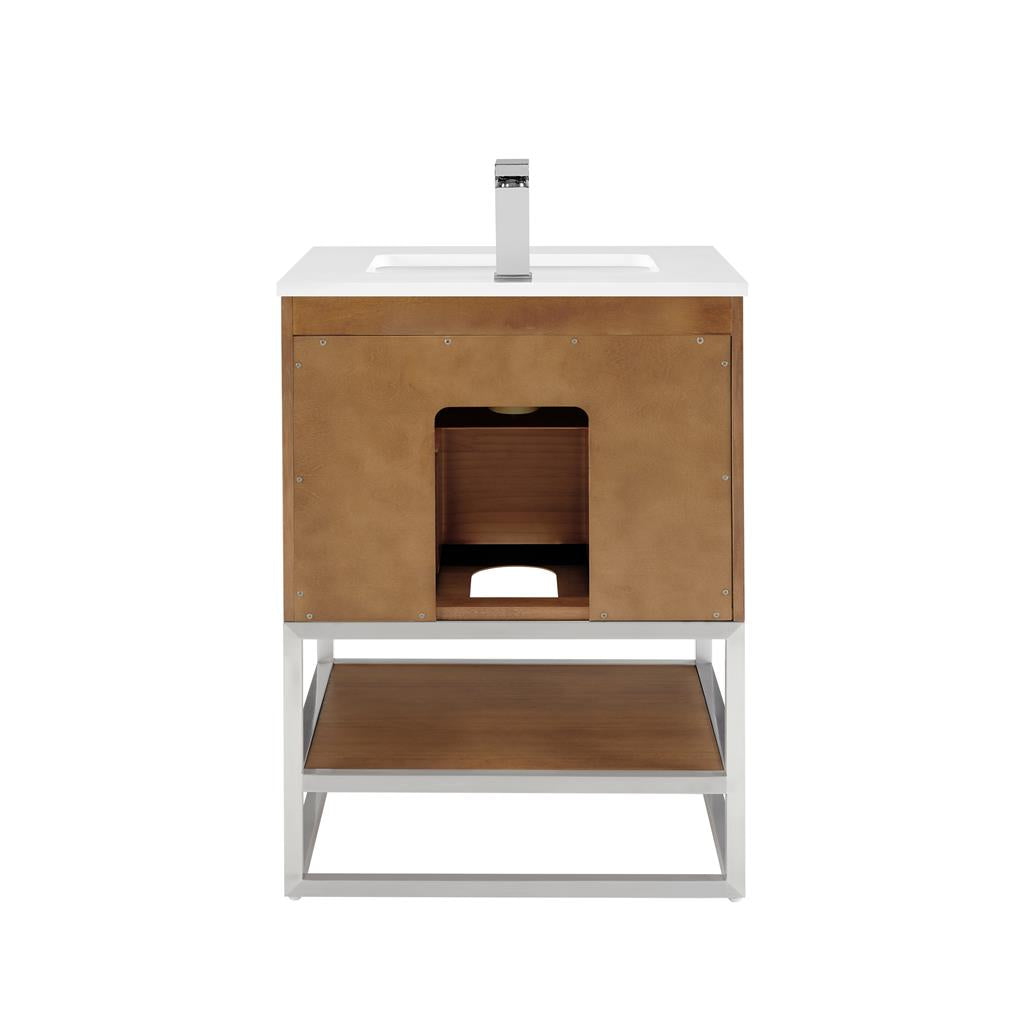 Bemma, Terra 24" Single Vanity, Walnut/Brushed Nickel, White Quartz Top#top-options_white-quartz-top