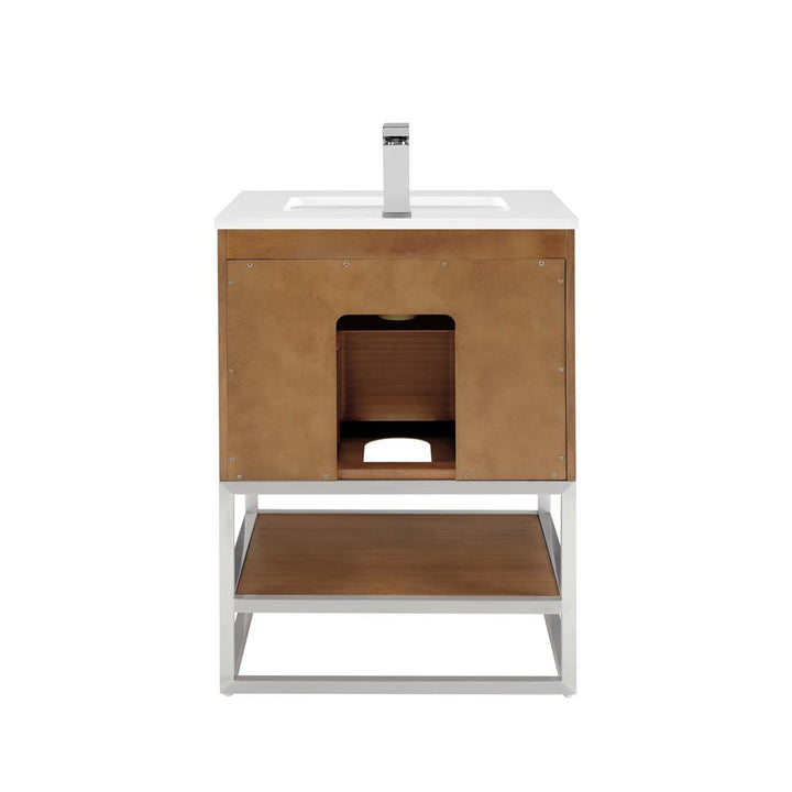 Bemma, Terra 24" Single Vanity, Walnut/Brushed Nickel, White Quartz Top#top-options_white-quartz-top