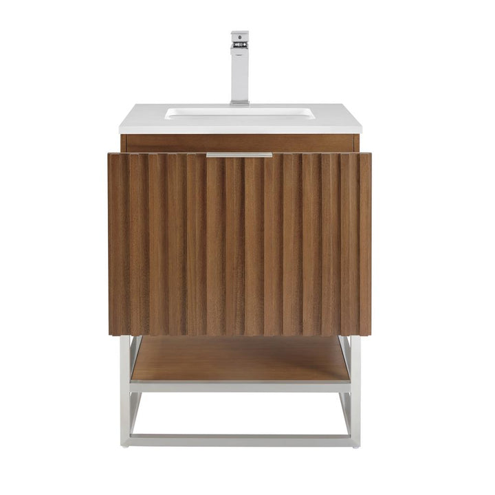 Bemma, Terra 24" Single Vanity, Walnut/Brushed Nickel, White Quartz Top#top-options_white-quartz-top