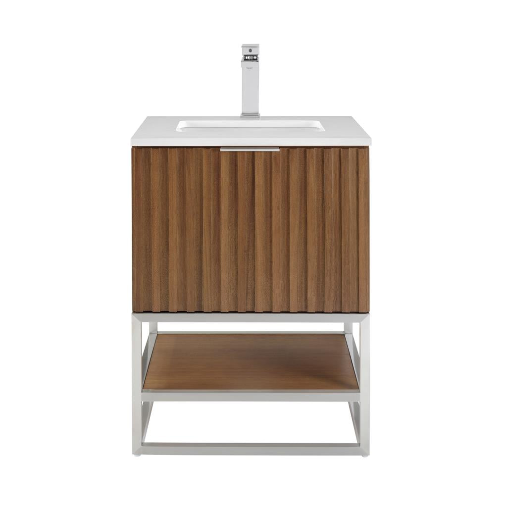Bemma, Terra 24" Single Vanity, Walnut/Brushed Nickel, White Quartz Top#top-options_white-quartz-top