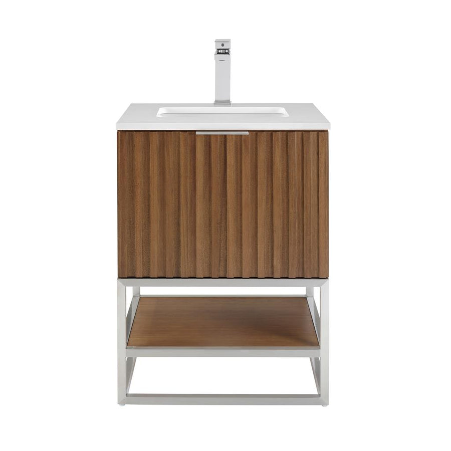 Bemma, Terra 24" Single Vanity, Walnut/Brushed Nickel, White Quartz Top#top-options_white-quartz-top