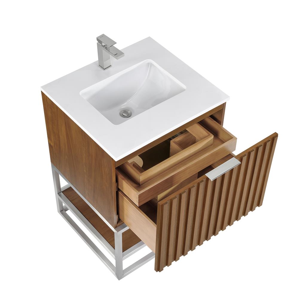 Bemma, Terra 24" Single Vanity, Walnut/Brushed Nickel, White Quartz Top#top-options_white-quartz-top