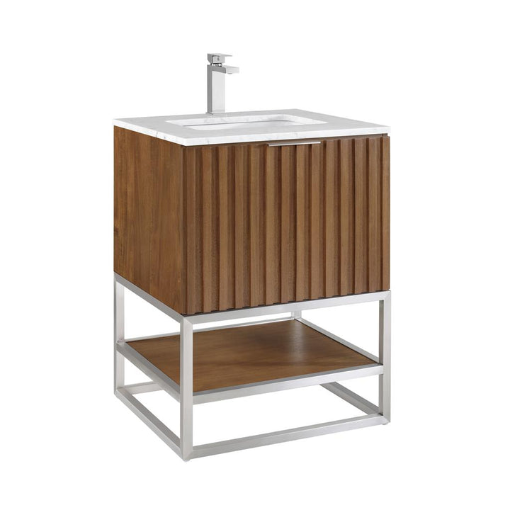 Bemma, Terra 24" Single Vanity, Walnut/Brushed Nickel, Carrara Marble Top#top-options_carrara-marble-top