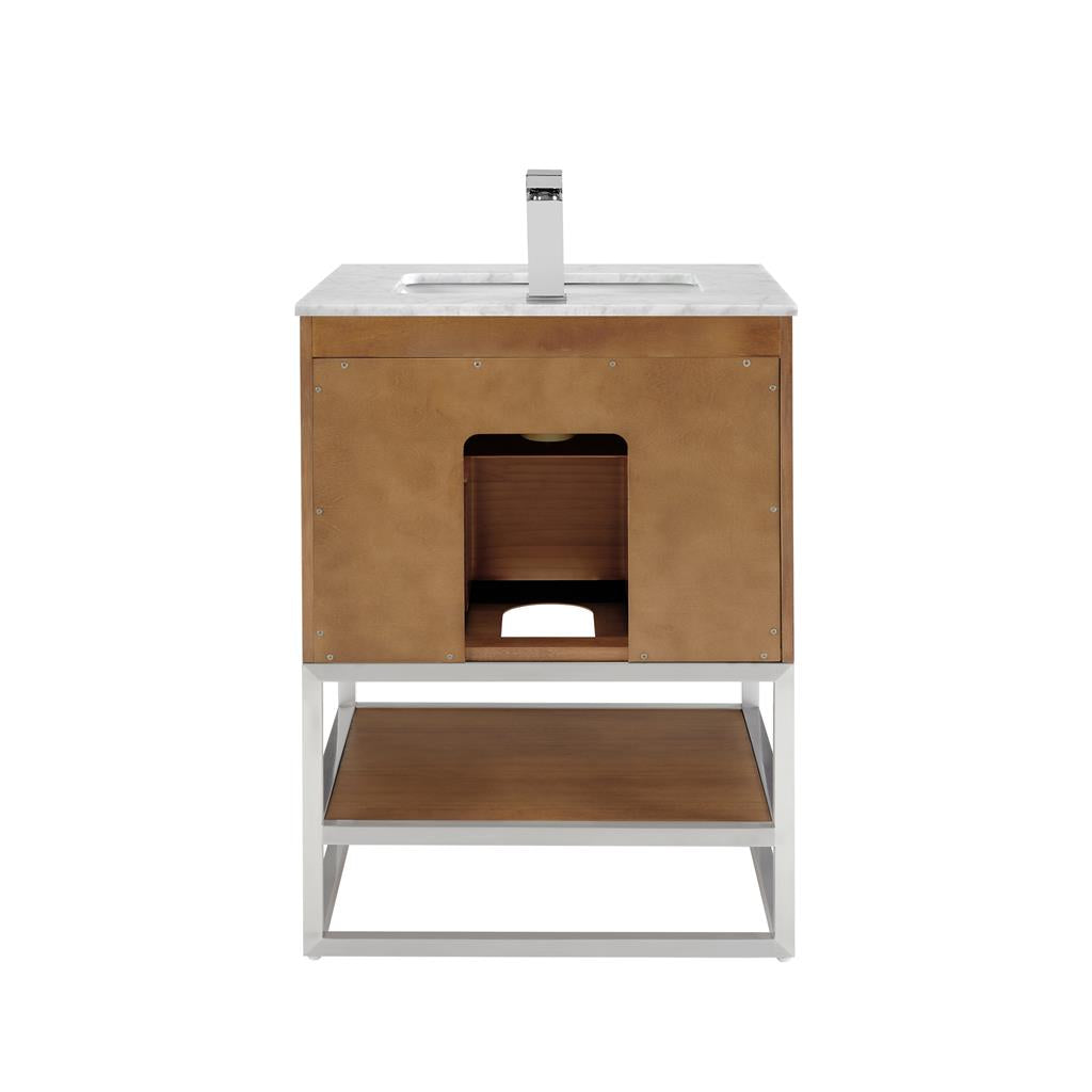 Bemma, Terra 24" Single Vanity, Walnut/Brushed Nickel, Carrara Marble Top#top-options_carrara-marble-top