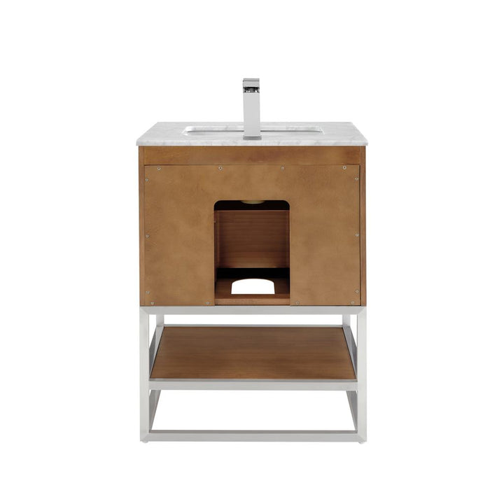 Bemma, Terra 24" Single Vanity, Walnut/Brushed Nickel, Carrara Marble Top#top-options_carrara-marble-top