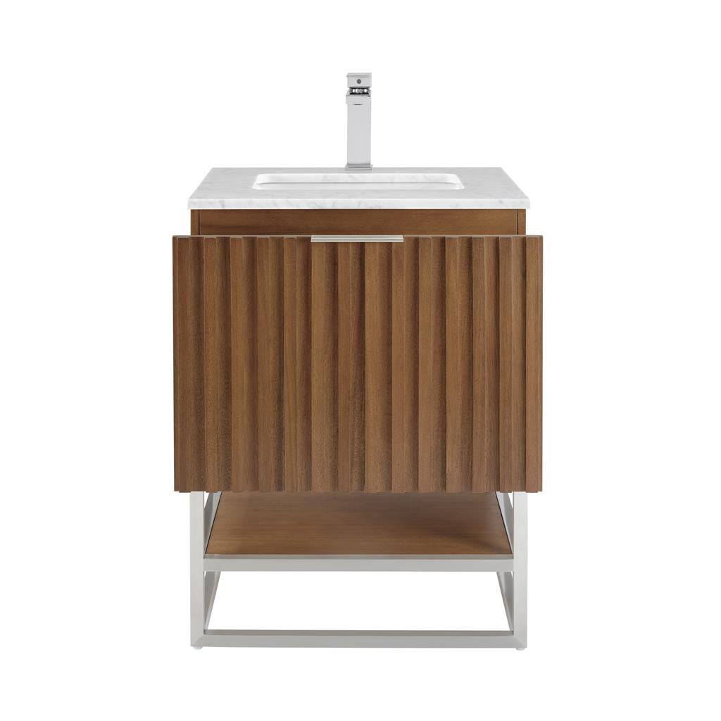 Bemma, Terra 24" Single Vanity, Walnut/Brushed Nickel, Carrara Marble Top#top-options_carrara-marble-top