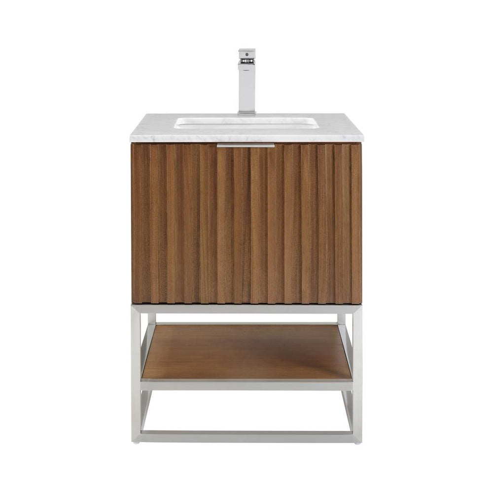 Bemma, Terra 24" Single Vanity, Walnut/Brushed Nickel, Carrara Marble Top#top-options_carrara-marble-top