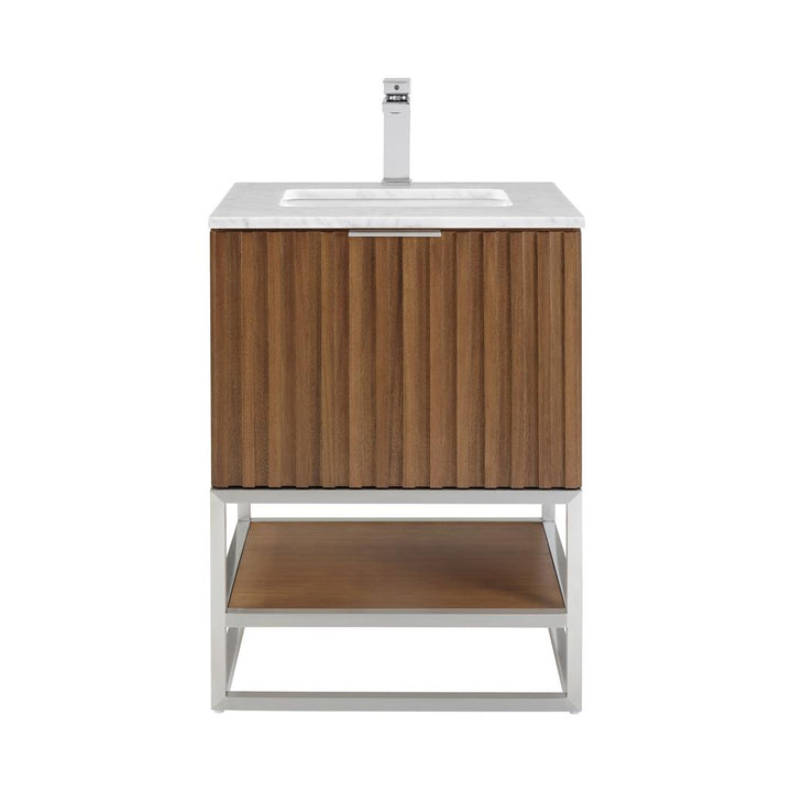 Bemma, Terra 24" Single Vanity, Walnut/Brushed Nickel, Carrara Marble Top#top-options_carrara-marble-top