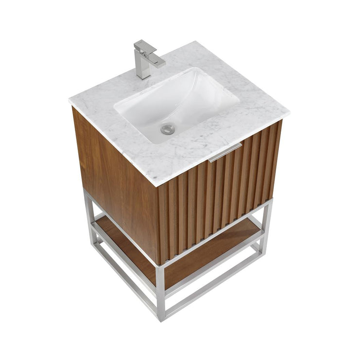 Bemma, Terra 24" Single Vanity, Walnut/Brushed Nickel, Carrara Marble Top#top-options_carrara-marble-top