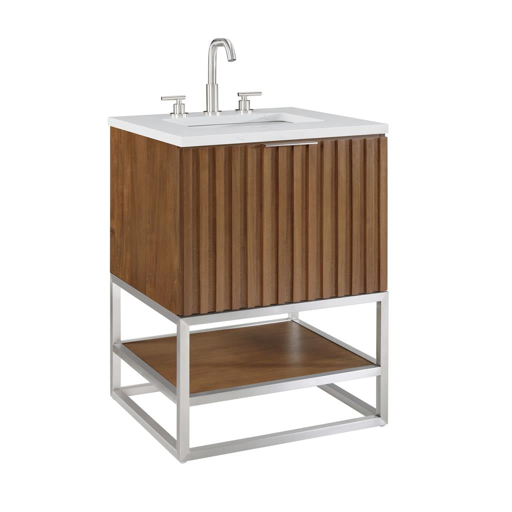 Bemma, Terra 24" Single Vanity, Walnut/Brushed Nickel, Calacatta Quartz Top#top-options_calacatta-quartz-top