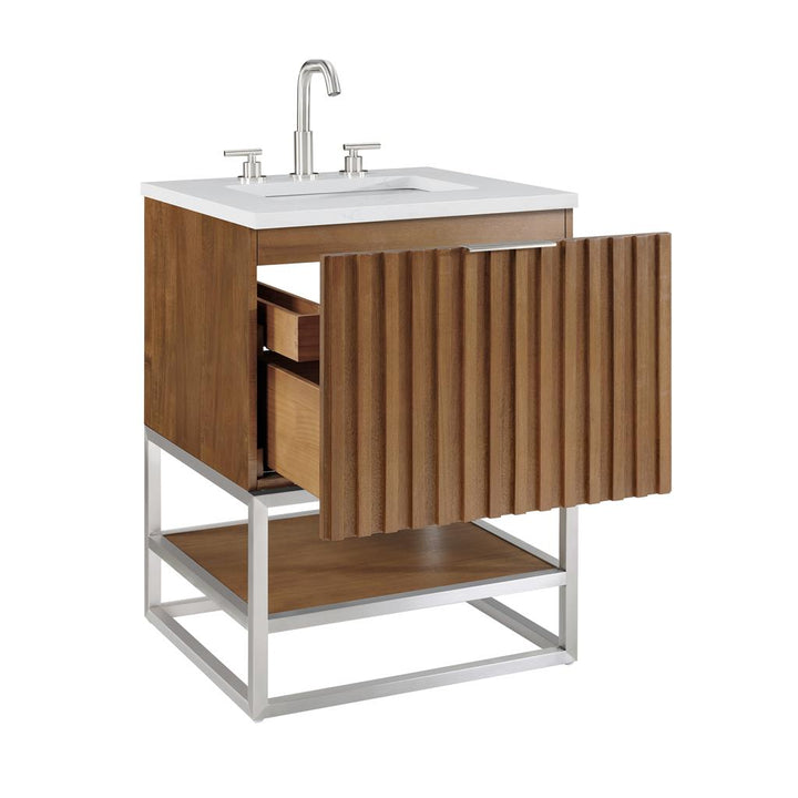 Bemma, Terra 24" Single Vanity, Walnut/Brushed Nickel, Calacatta Quartz Top#top-options_calacatta-quartz-top